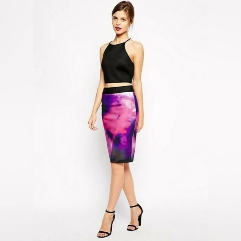 Ted Baker - Pink & Purple Galaxy Print Pencil Skirt - Picture 2 of 8